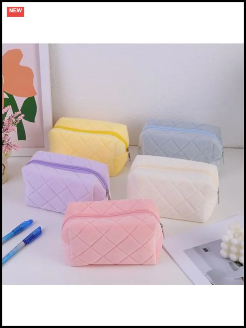 Y2K Checkered Plush Small Cosmetic Bag Pouch for Purse Women Girls